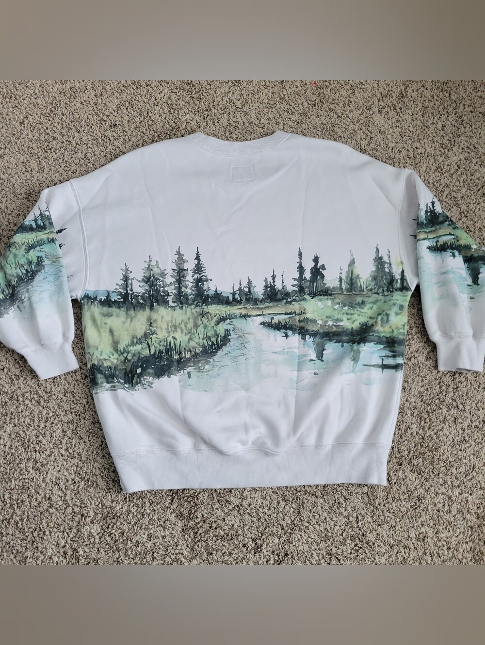 Abercrombie & Fitch Sweatshirt White Green Brown Horse Trees Oversized Large - Picture 4 of 5